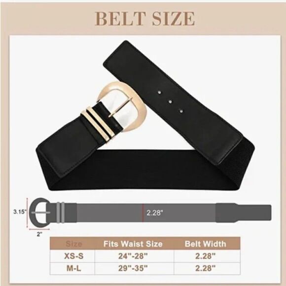 Women Wide Elastic Waist Belt for Dresses Fashion Gold Buckle Stretchy Leather - Picture 6 of 7